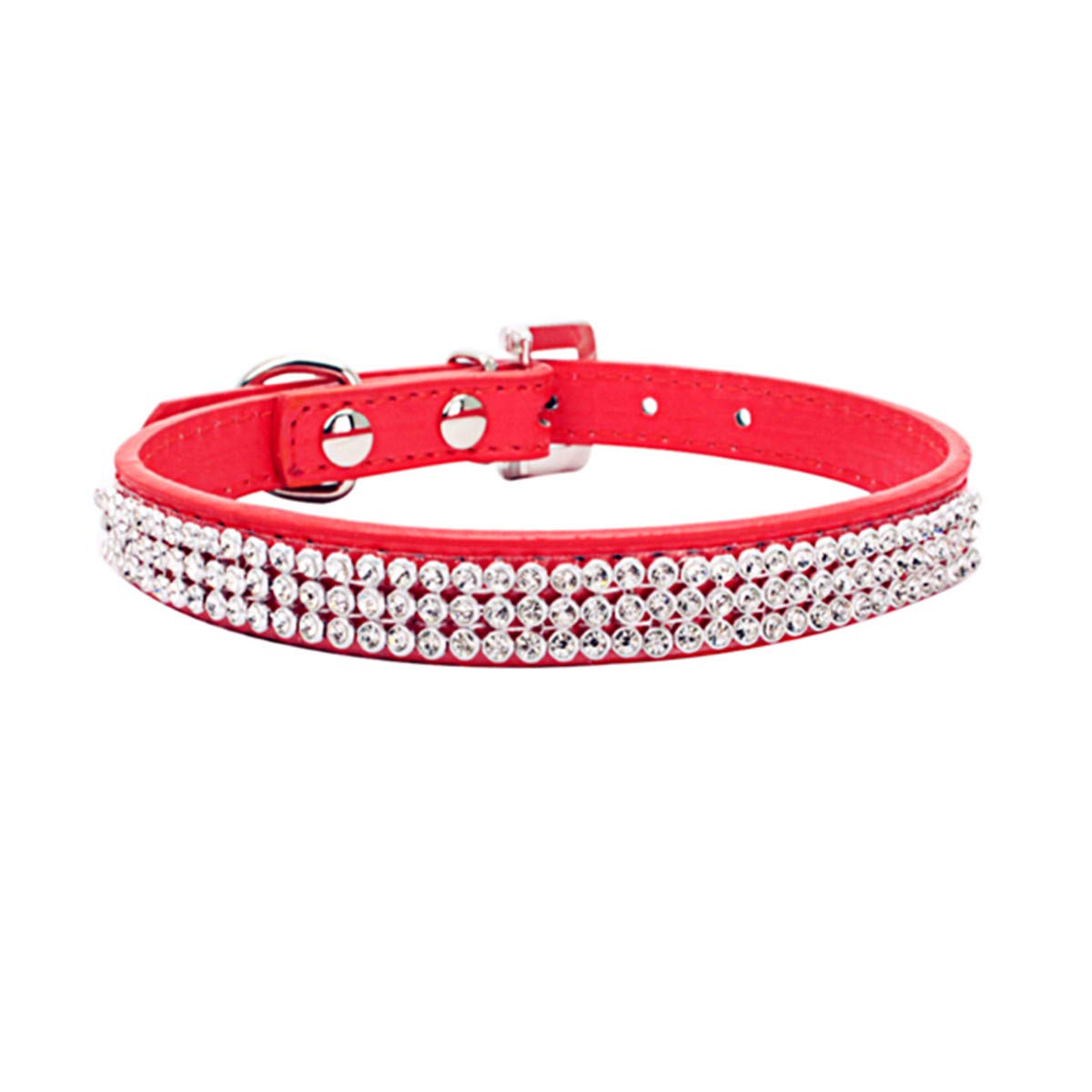 Thain Basic Adjustable Dog Cat Collar Bling Rhinestones Shing Diamonds Pu Leather With Rhinestones Buckle (Xs(Length 8-10),
