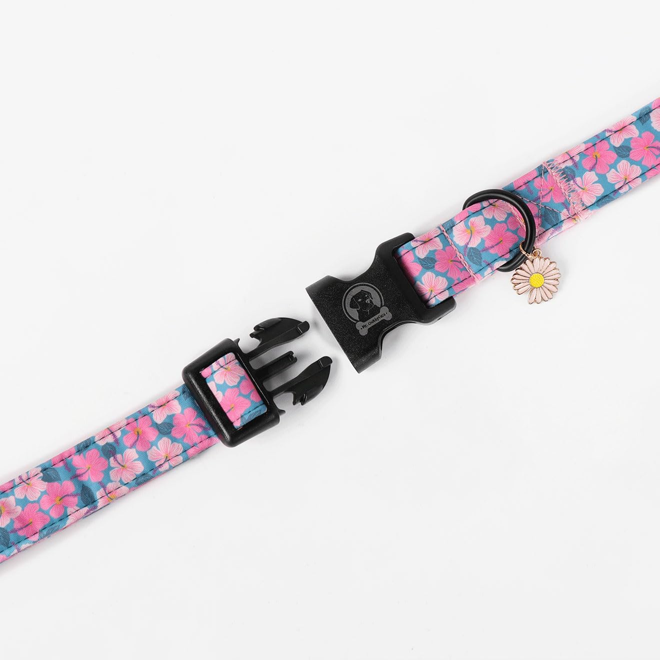 Mr.Chubbyface Pink Floral Dog Collar, Cute Flower Pet Collar With Adjustable Heavy-Duty Buckle, Flower Pattern Puppy Collar For