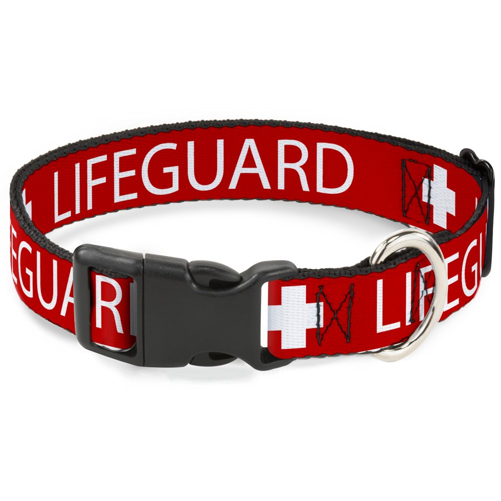 Buckle-Down Plastic Clip Collar - Lifeguard/Logo Red/White - 1.5 Wide - Fits 13-18 Neck - Small