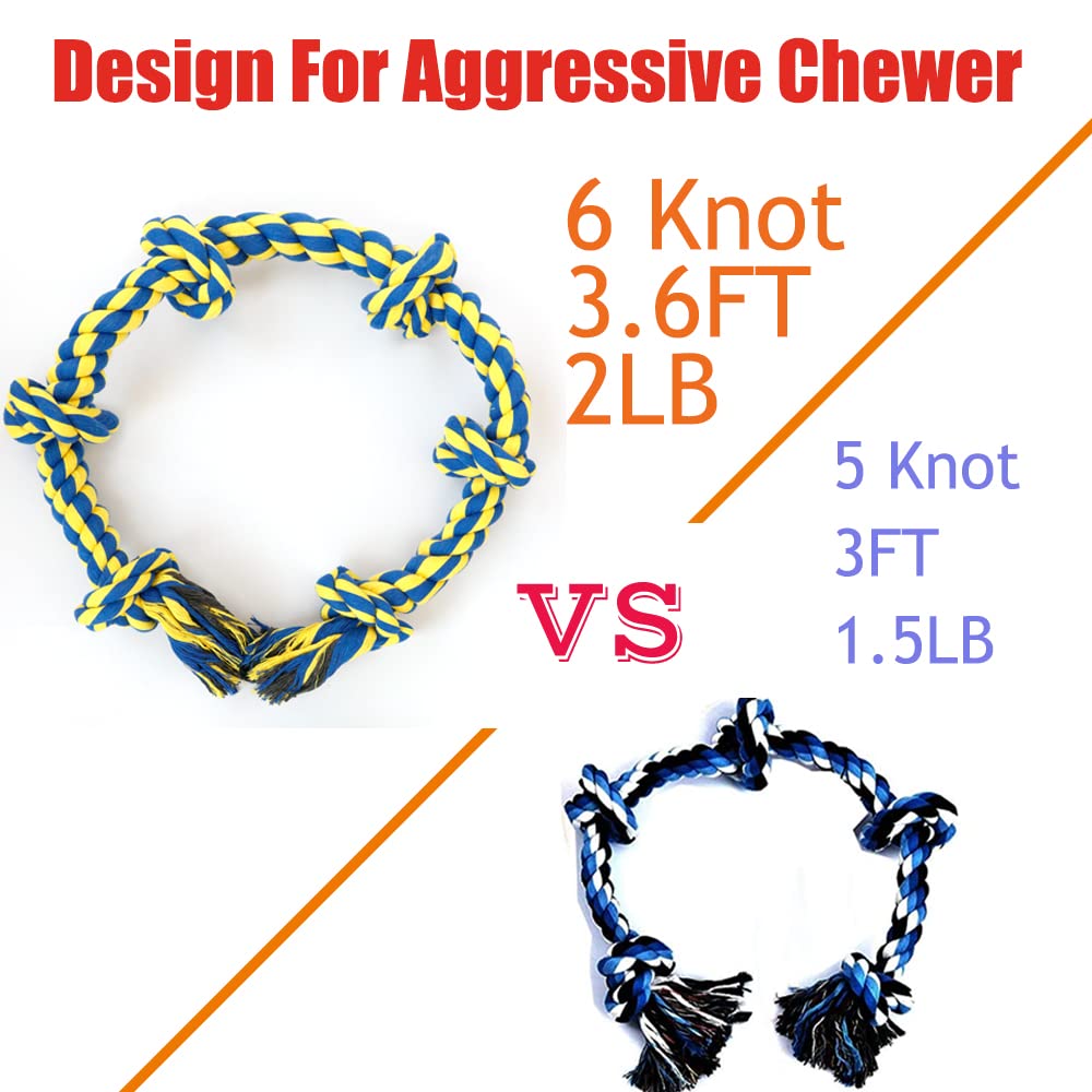 6 Knot 2 Pack Large Dog Rope Toy For Aggressive Chewer Heavy Duty Rope Durable Tough Chew Rope Tug Of War Play Outdoor Indoor Chewing Tugging Rope Large Breed Pull Rope Big Dog Long Pulling Pitbull