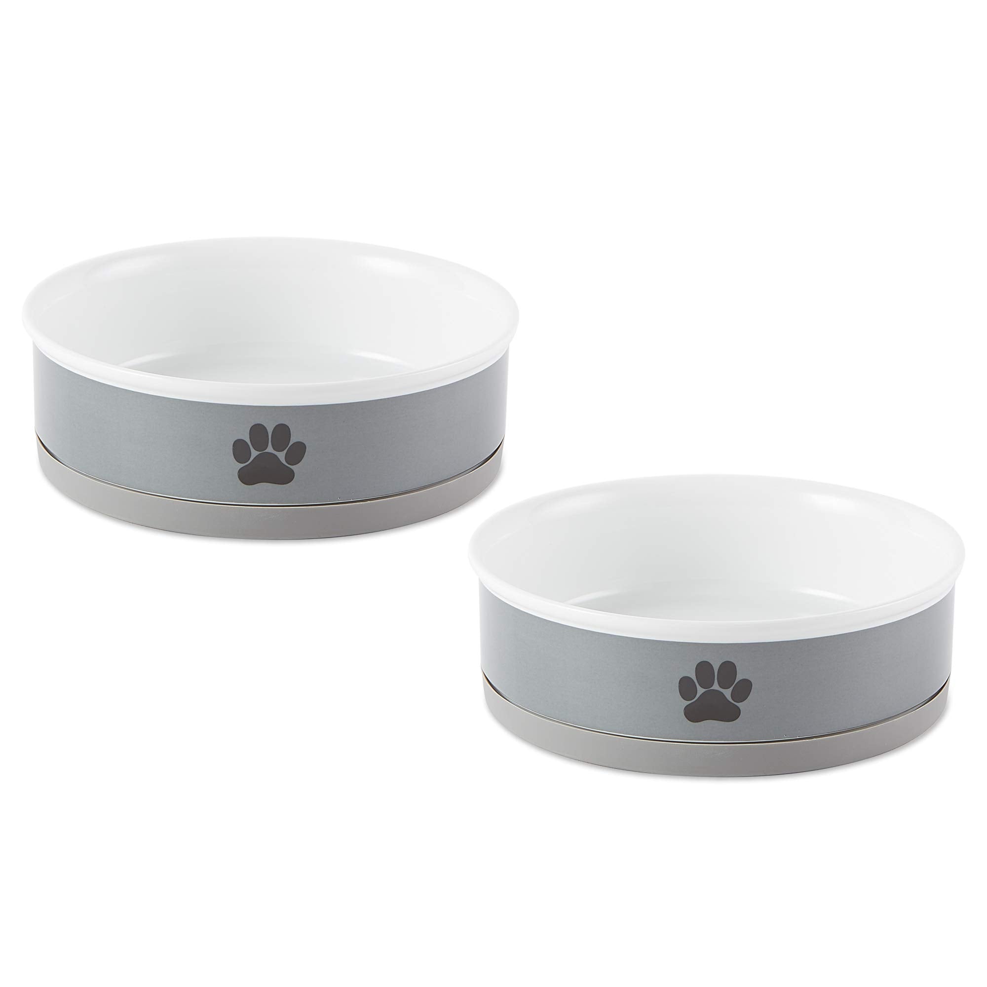 Bone Dry Ceramic Bone & Paw Pet Collection, Dishwasher Safe, Large Bowl, 7.5X2.4, Gray, 2 Count