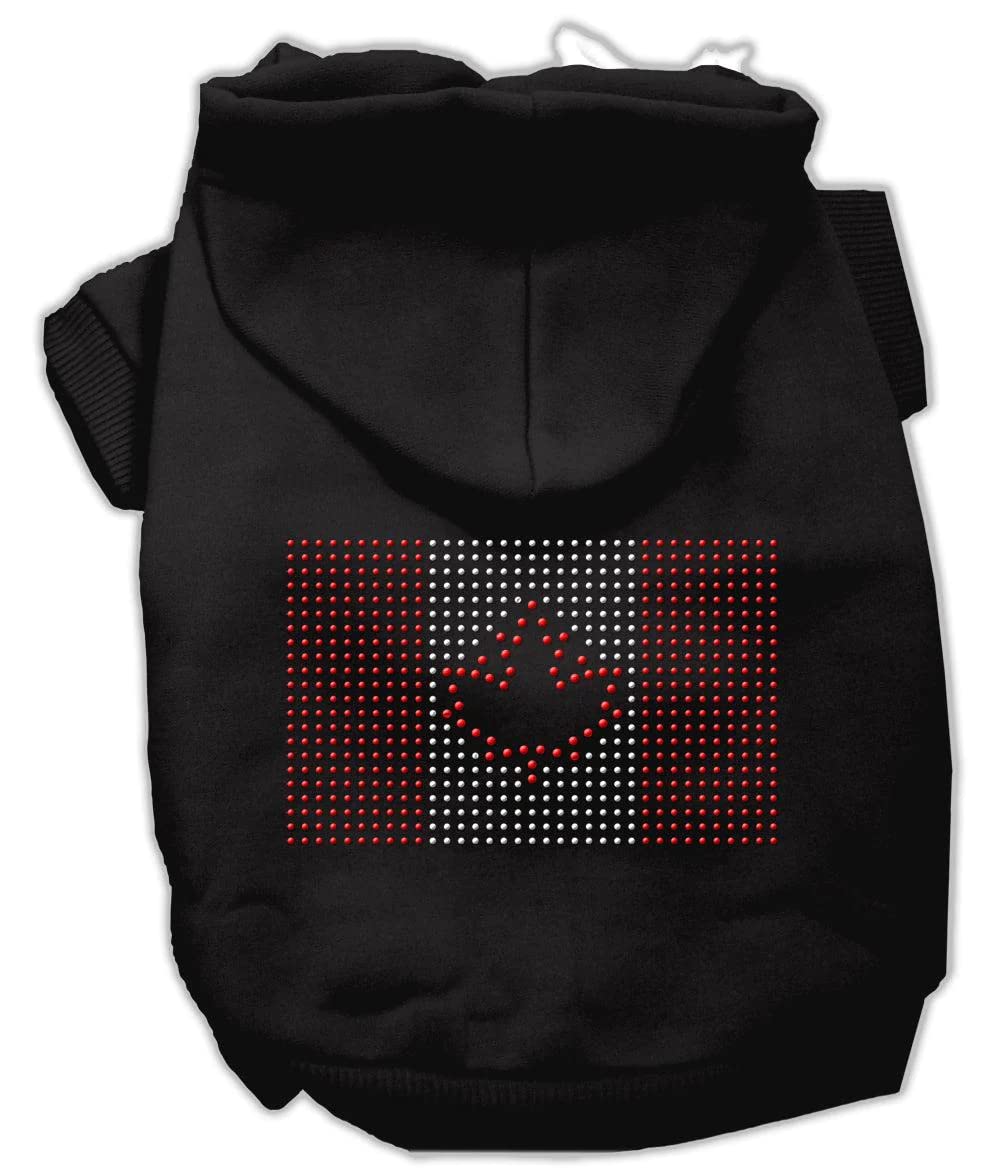 Pet, Dog & Cat Hoodie Rhinestone, "Canadian Flag" Black 3XL (25-35 lbs.)