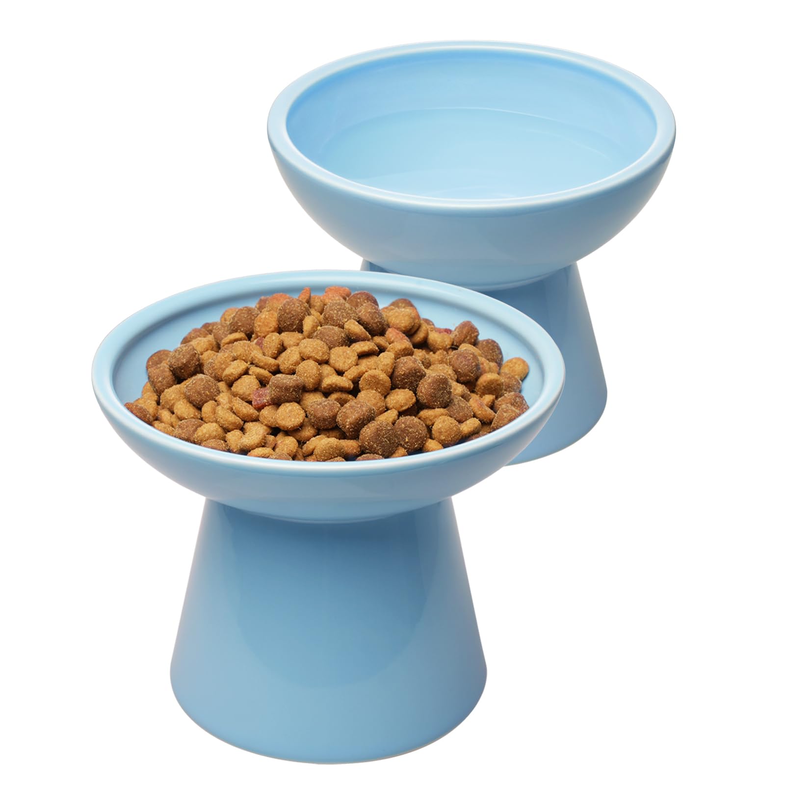 CEEFU 2 Extra Wide Elevated Cat Food Bowl, Ceramic Cat Bowls for Food and Water, Wide Shallow Cat Food Dish, Whisker Fatigue, Le