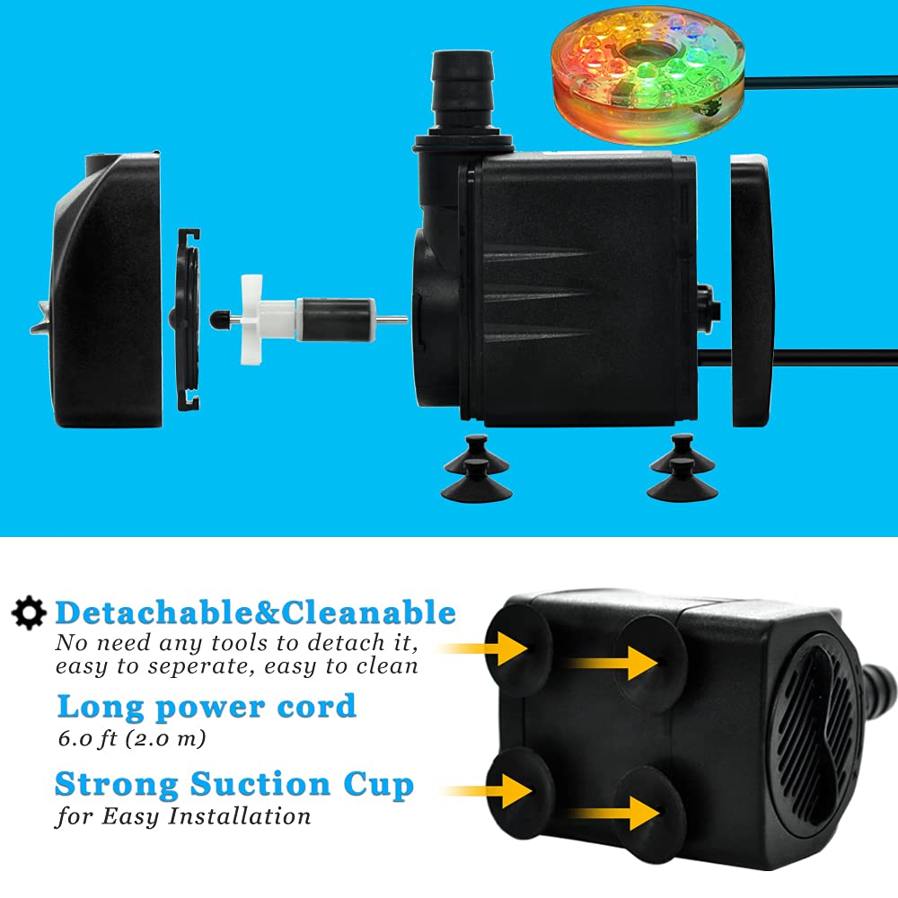 Pulaco 10Watt 160Gph Submersible Fountain Pump Wiht Led Light For Water Feature, Outdoor Pond, Aquarium Fish Tanks, Home D?Cor F