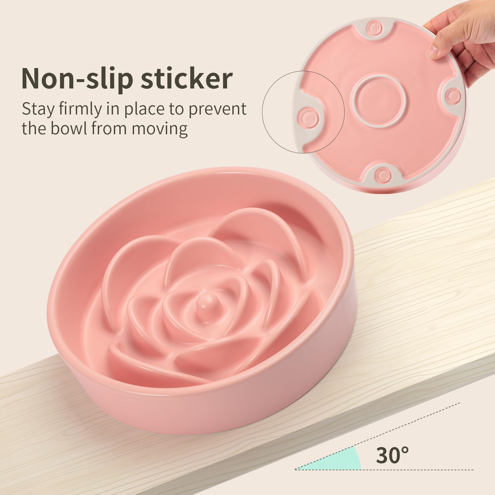 Pink Ceramic Dog Bowl Slow Feeder for Medium and Large Breed,1.5 Cup 8.26 in Slow Feeding Bowl,Puzzle Dog Food Bowl for Fast Eat