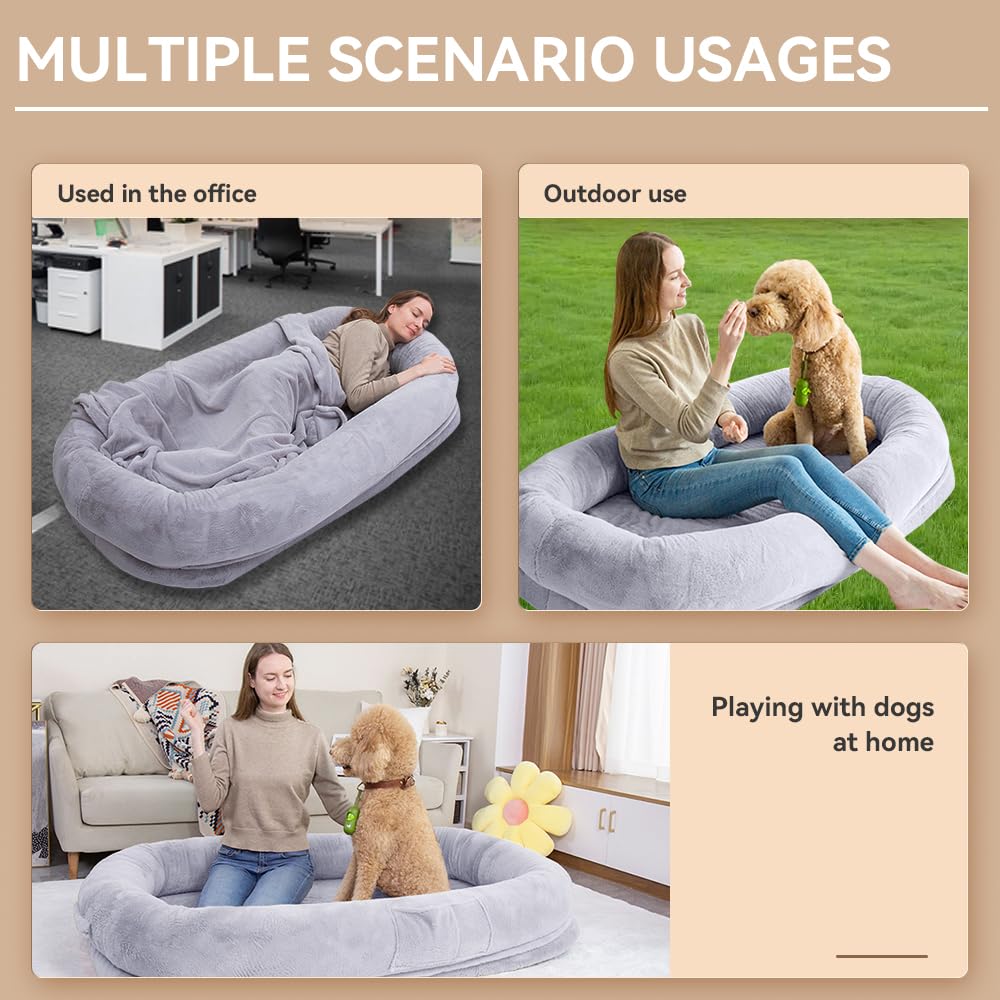 Human Dog Bed 63   X36.6   X11    Large Dog Bed With Raised Cushioned Rim, Removable Cover, Waterproof Lining And Bonus Blanket;