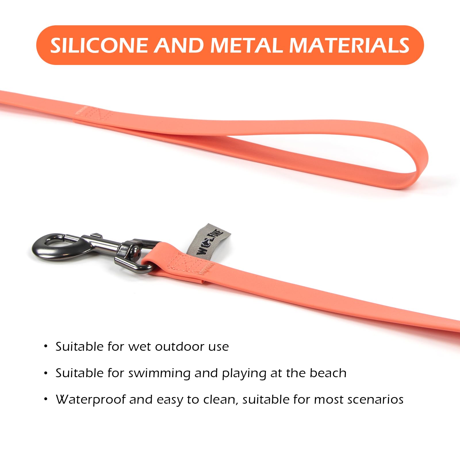 Wolfone Waterproof Dog Leash Carabiner Leash For Dogs Easy Care 6Ft*19Mm*2.7Mm Pink