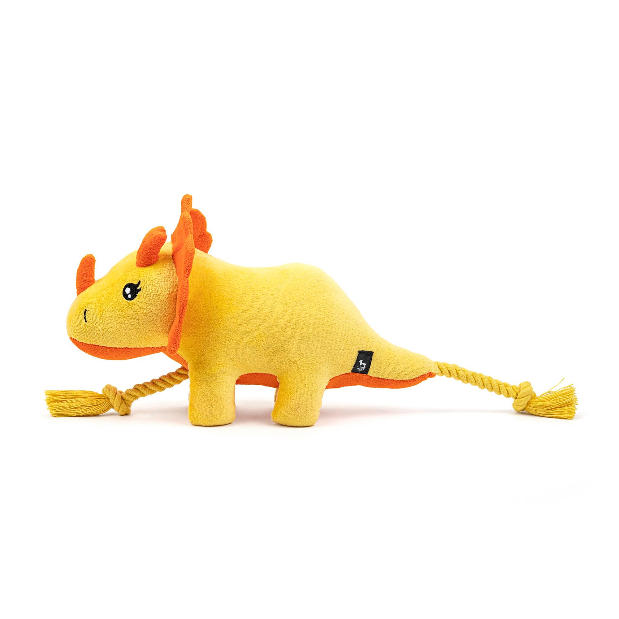 Heads Up For Tails Huft Triceratoopsie Squeaky Plush Dog Toy  Yellow