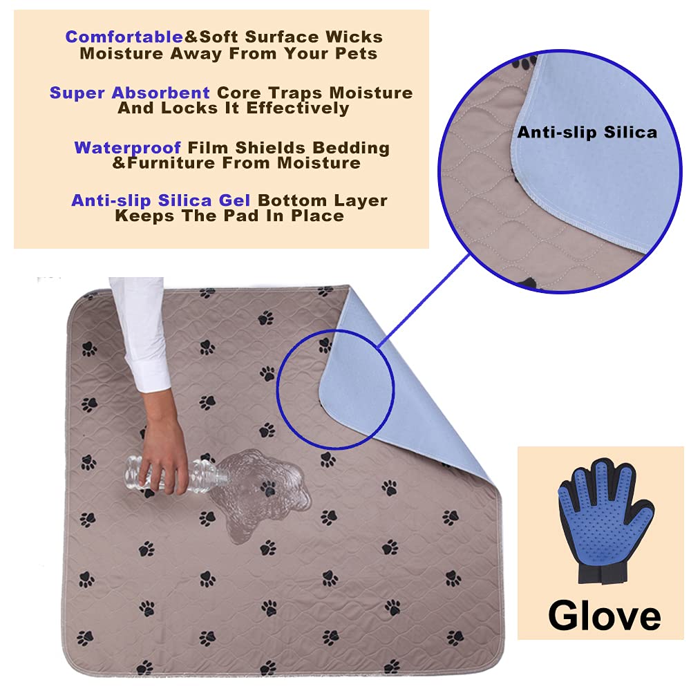 Sincopet Washable Dog Pee Pads With Puppy Grooming Gloves,Puppy Pads,Reusable Pet Training Pads,Large Dog Pee Pad,Waterproof Pet