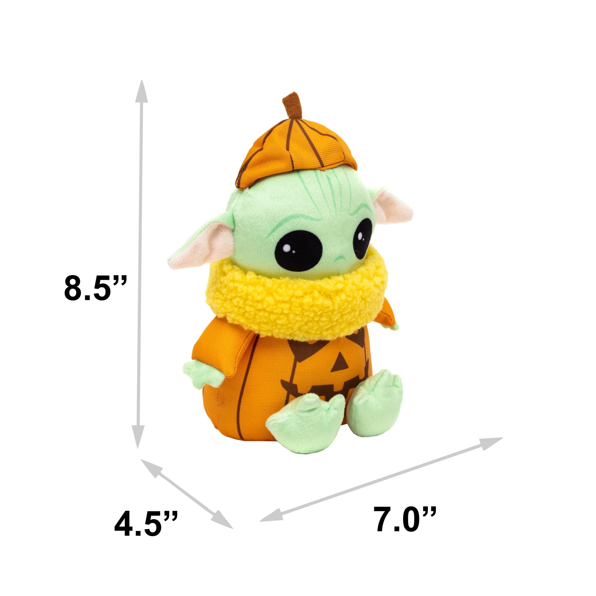 Star Wars Squeaky Plush Dog Toy for Large, Medium & Small Dogs, Halloween Grogu Pumpkin Sitting Pose, 8.5 x 7.0