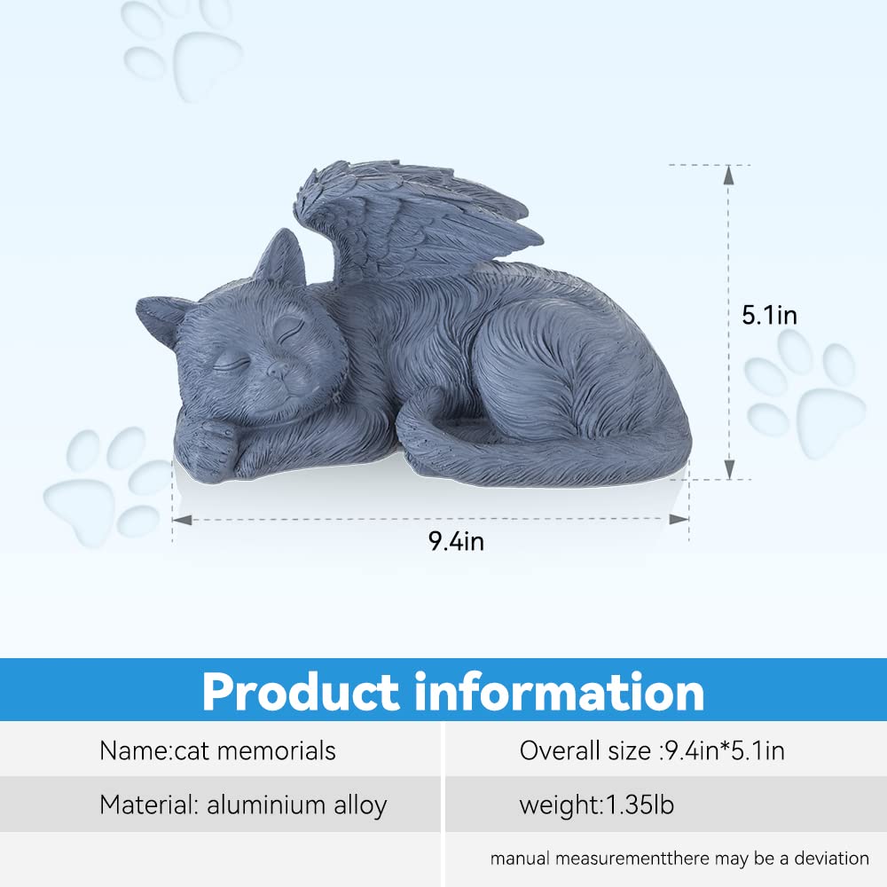 Newdream:The Cat Angel Memorial Statue,Cat Angle Memorial Placed In Indoor Angel Decorations, Pet Tombstone Cat Figurines, Pet Grave Markers Cat In Angel Wing Figurine(Big Greey)