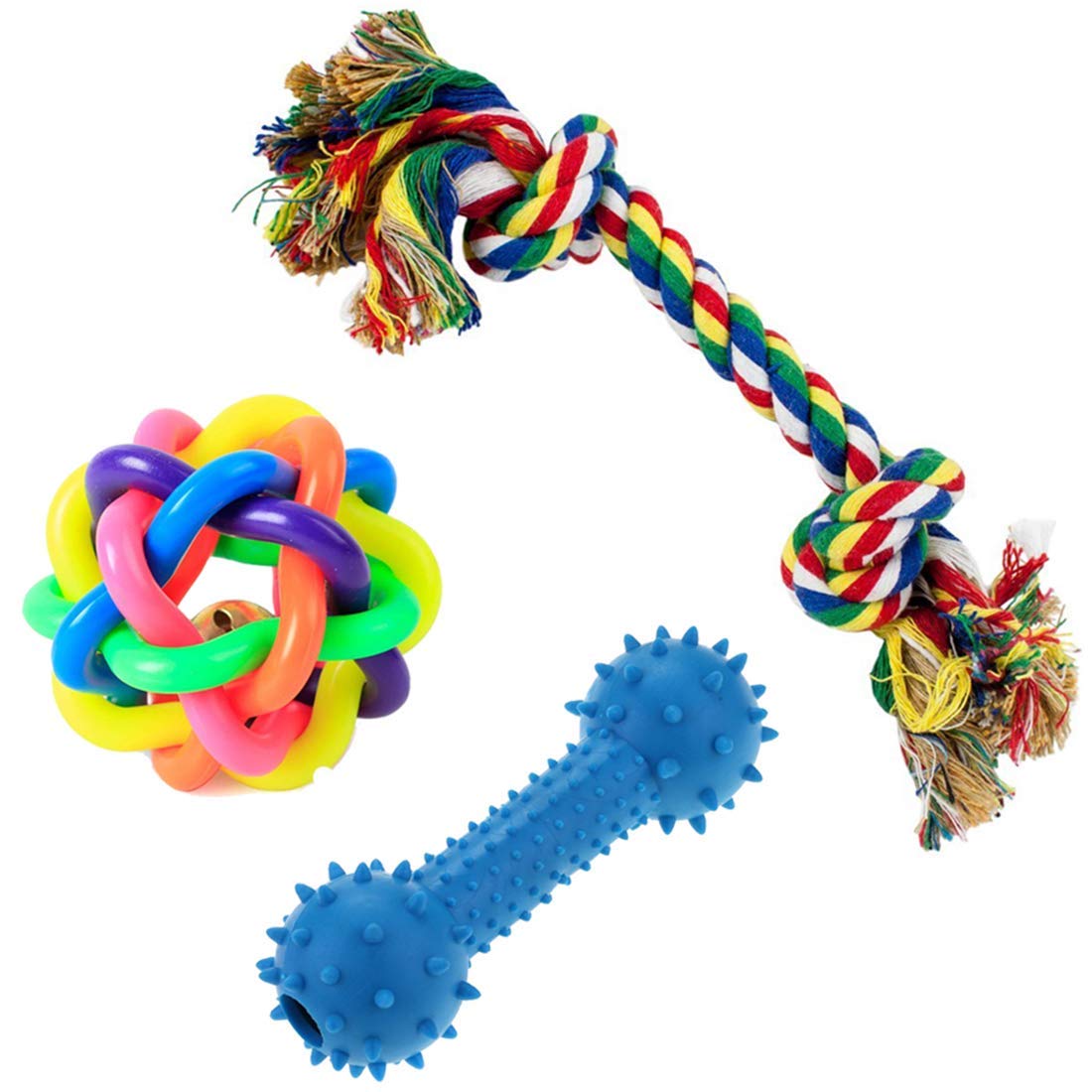 Dog Trust Training Toy Set With Ball Ropes And Squeaky For Small Doggie And Pets, Pack Of 3