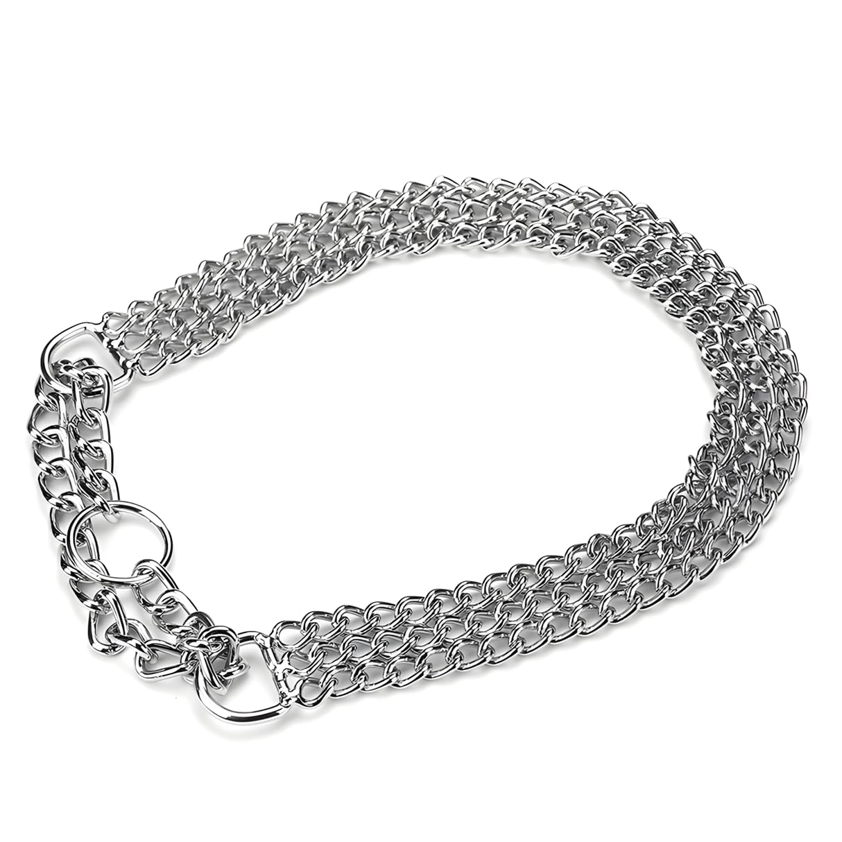 Dog Choke Collar For Large Dogs, Silver Triple Row Martingale Chain Dog Collars, Chew Proof Metal Cuban Link Dog Collars Adjusta
