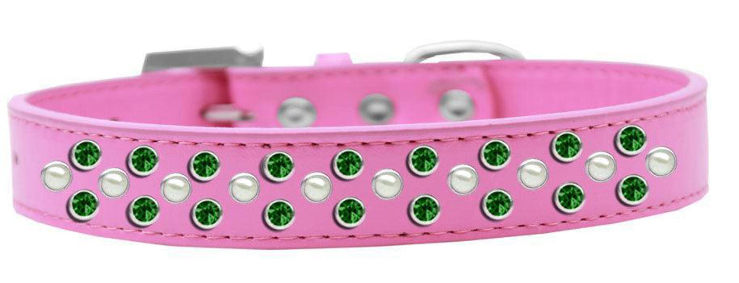 Mirage Pet Products Sprinkles Dog Collar with Pearl and Emerald Green Crystals, Size 14, Black