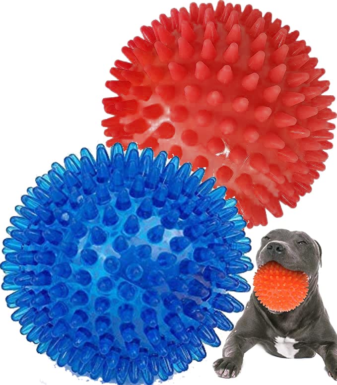 Rvpaws Heavy Duty Spike Dog Balls With Squeakys For Aggressive Chewers, Spike Ball Toys For Clean Teeth And Training (Pack Of 2)