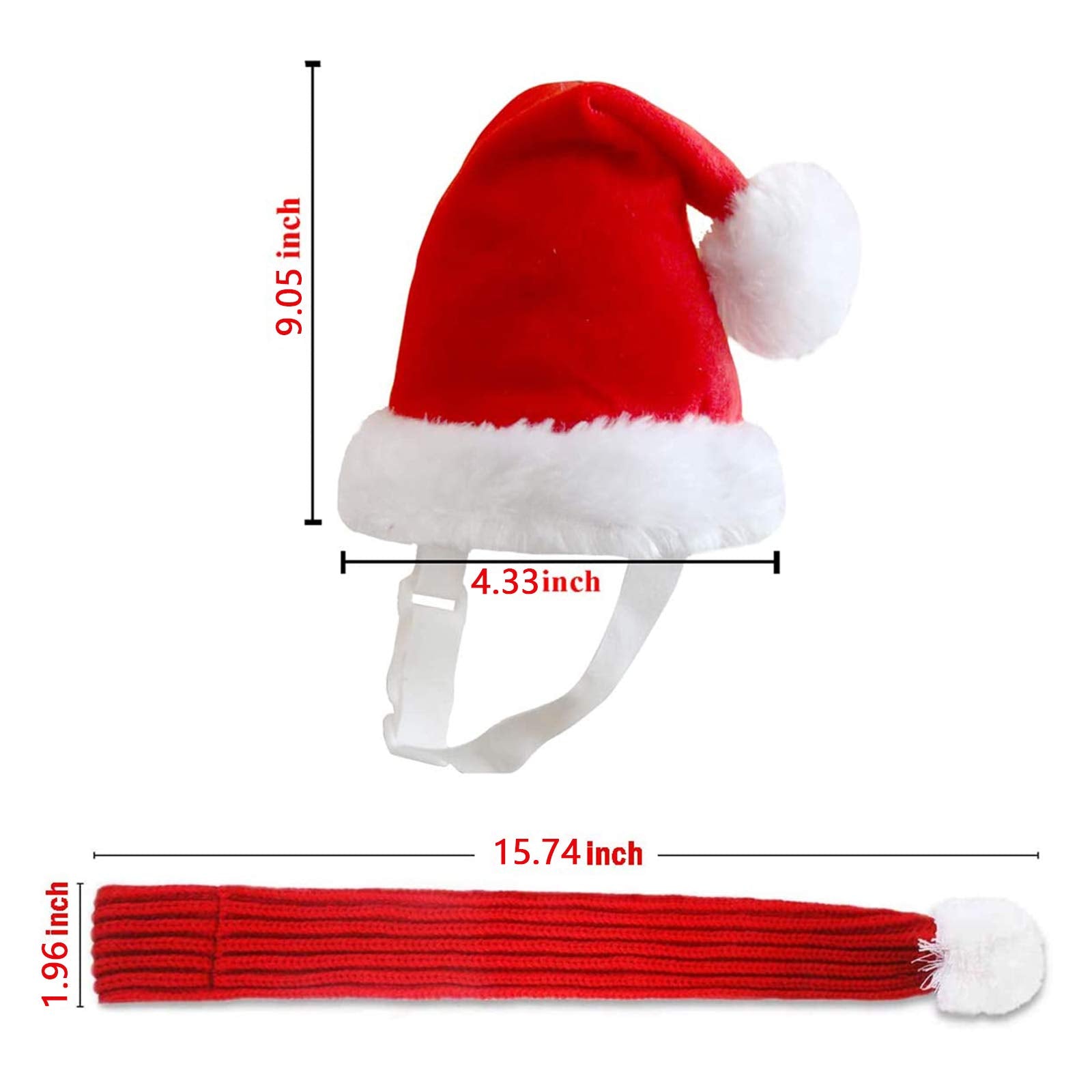 Inscape Data Christmas Dog Santa Hat with Scarf, Adjustable Santa Hat for Dog and Xmas Pet Knit Red Scarf with White Pompom Ball
