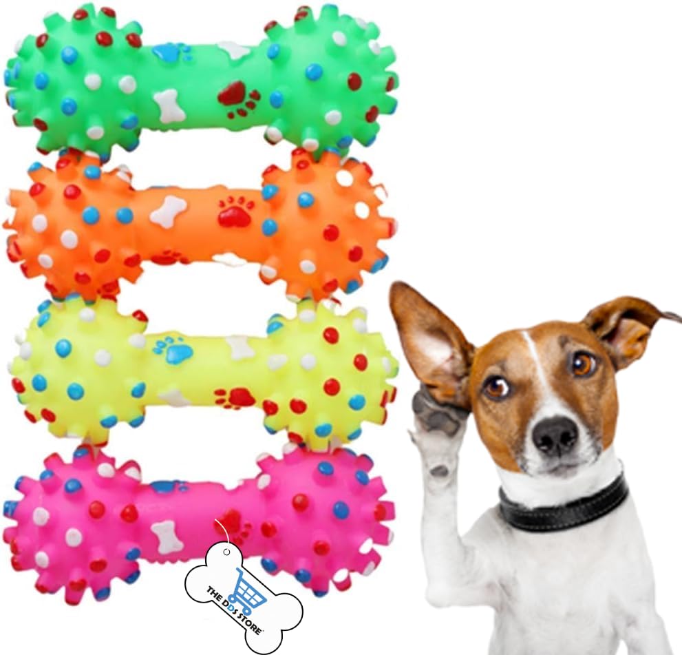 The Dds Store 2Pcs Pet Dots Sound Rubber Dumbbell Funny Chew Toy Dog Cat Puppy (Color May Vary)