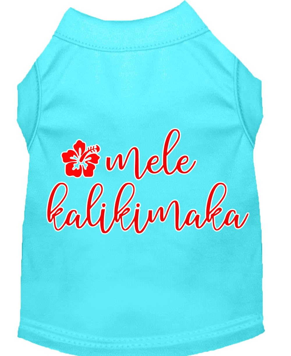 Christmas Pet Dog & Cat Shirt Screen Printed, "Mele Kalikimaka" Aqua XL (14-20 lbs.)