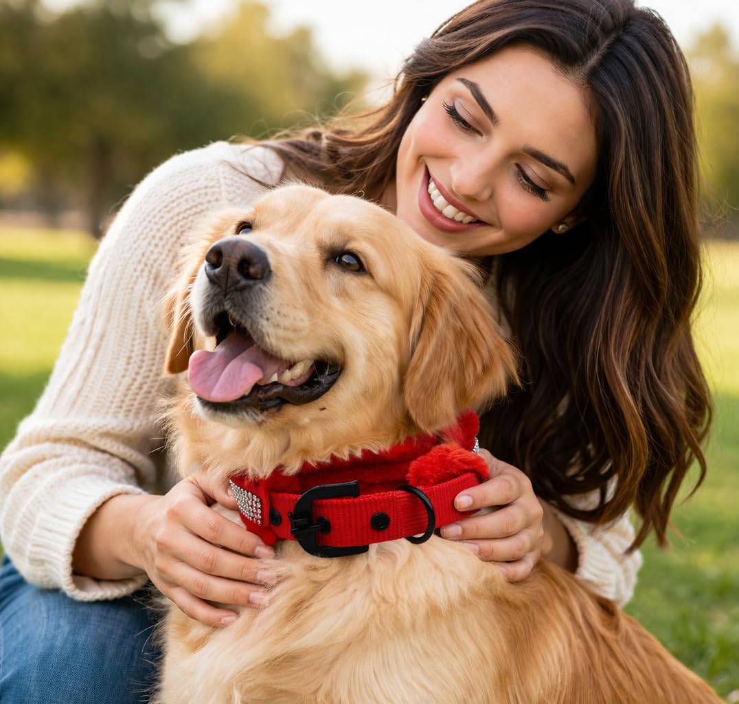 Fur Padded Dog Collar Adjustable | Soft Comfortable Pet Collar With Heavy Duty Nylon & Metal Buckle | AntiChafing | Suitable Fo