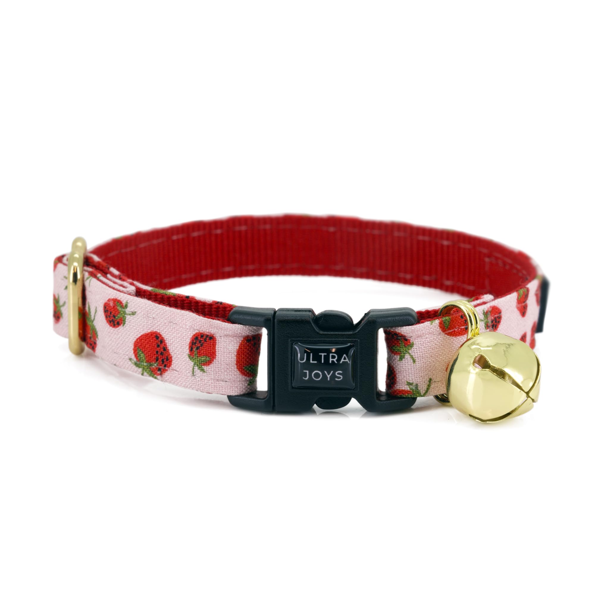 Ultra Joys Cat Collar With Bells - Breakaway For Kittens & Cats - Strawberry Small