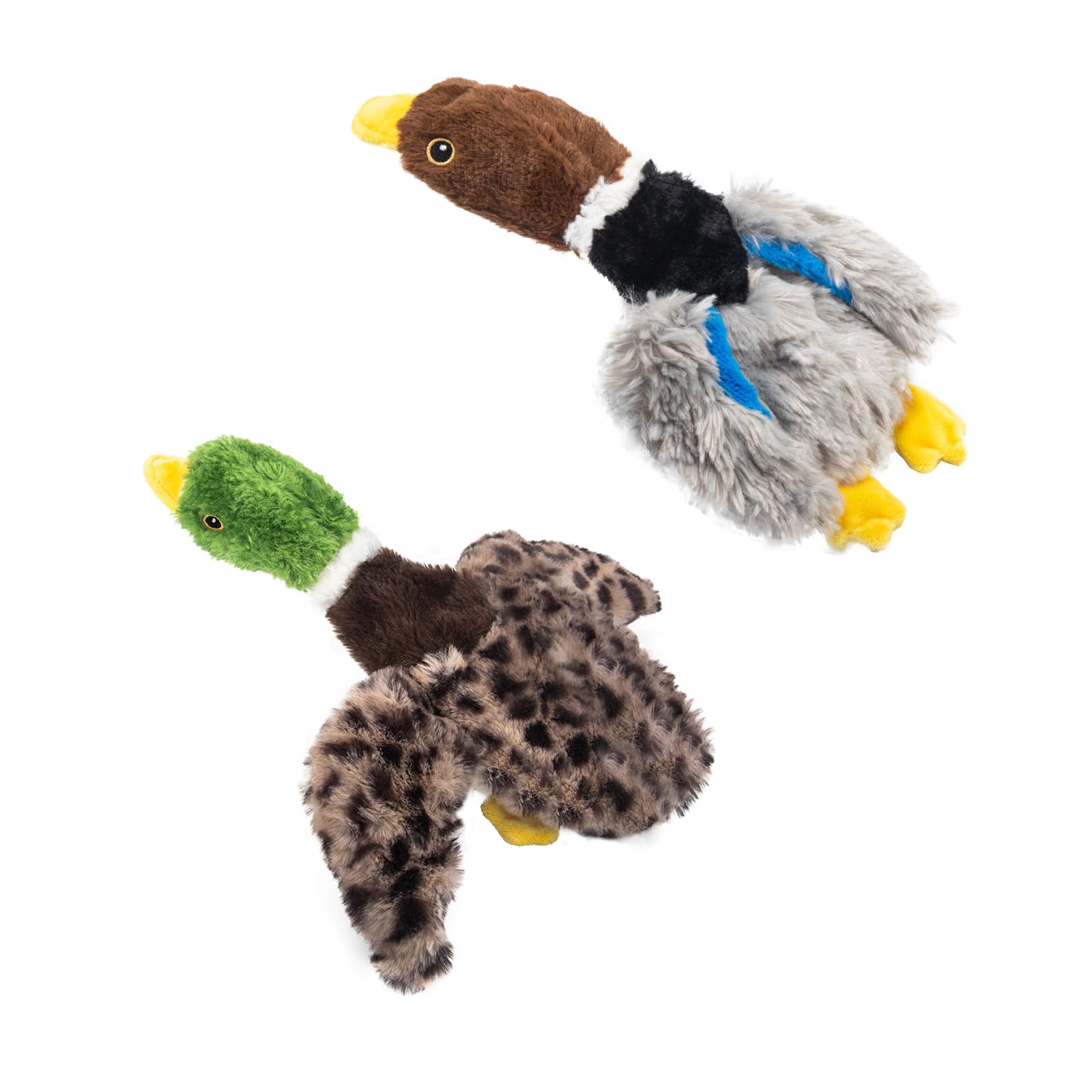 Calibonbon 2-Pack Stuffing-Free Squeaky Dog Toys for Small & Medium Dogs - Hollow Body Plush Ducks with 6 Total Squeakers | Dura