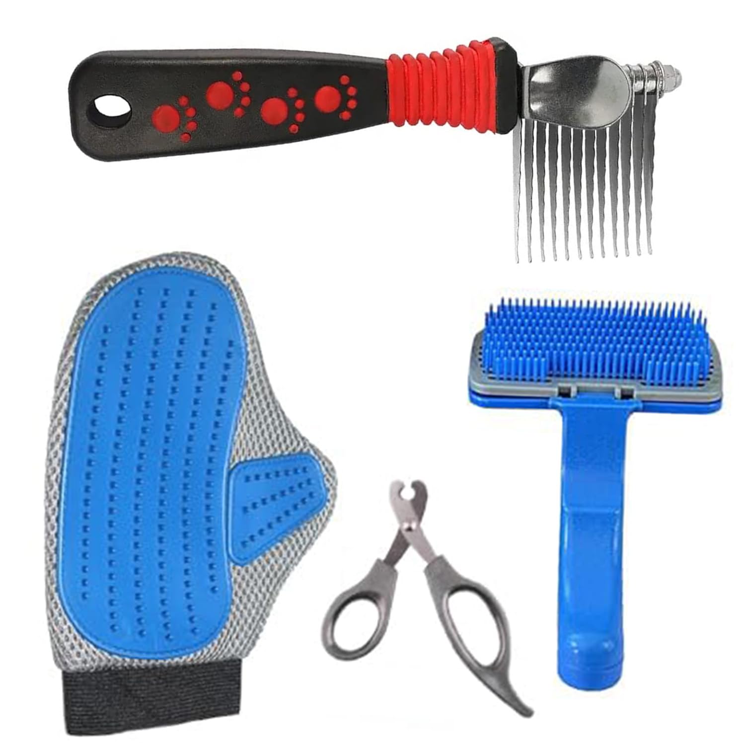 Emily Pets Dog Grooming Kit Slicker Brush Dog Nail Cutter Scissors Pet Bath Brush Grooming Pet Rake Comb Grooming Glove For Dog,