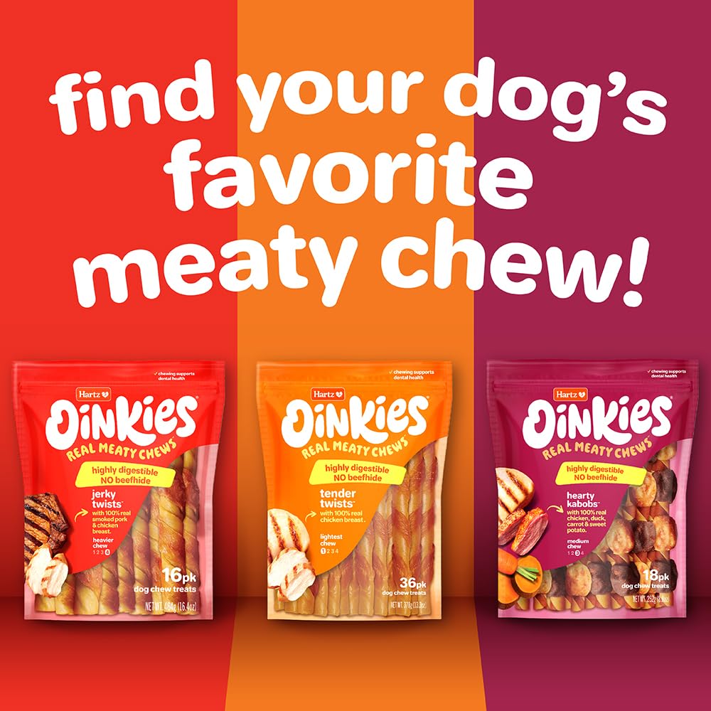 Hartz New Oinkies Bacon Wrapped Twists, Real Meaty Chews with 100% Real Bacon and No Beefhide, 14 Count