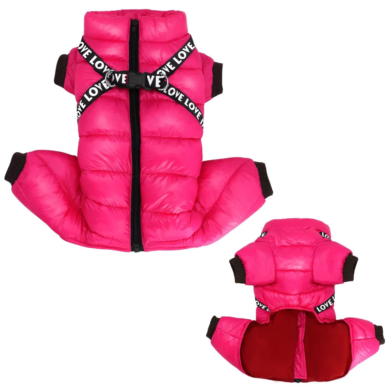 Didog Winter Small Dog Coats,Waterproof Jackets With Harness & D Rings,Warm Zip Up Cold Weather Coats For Puppy & Cats Walking H