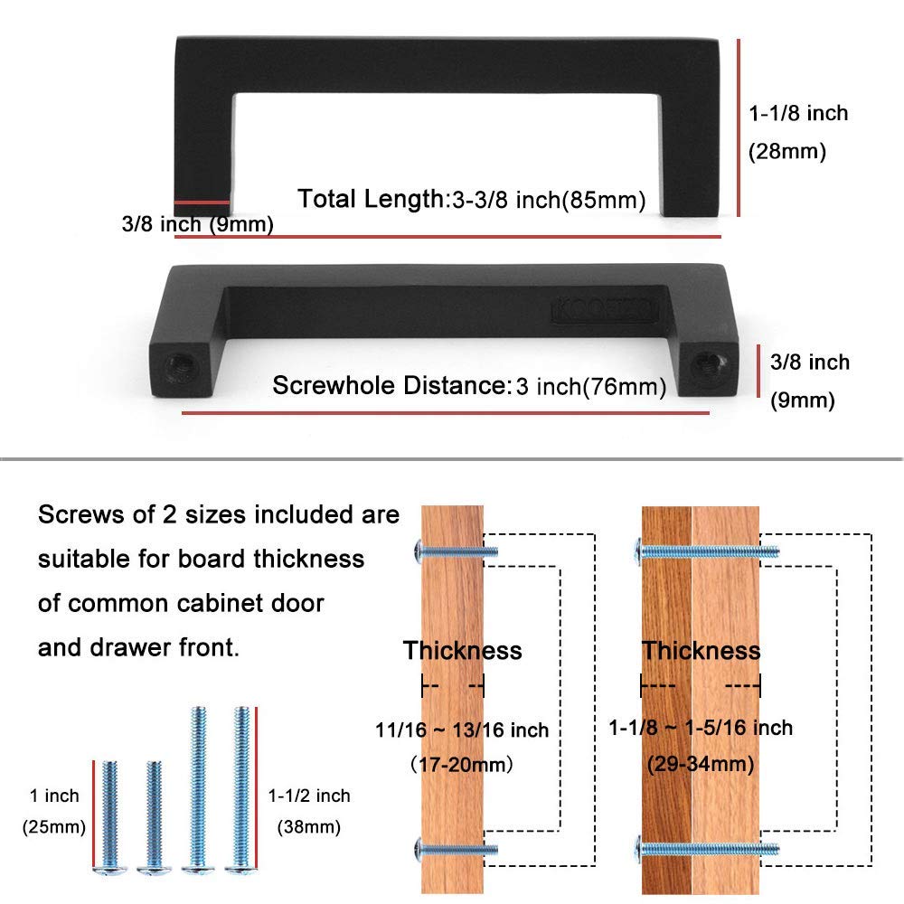 Koofizo Solid Square Bar Cabinet Handle - Oil Rubbed Bronze Furniture Pull, 3 Inch76Mm Screwhole Distance, 10-Pack For Kitchen C