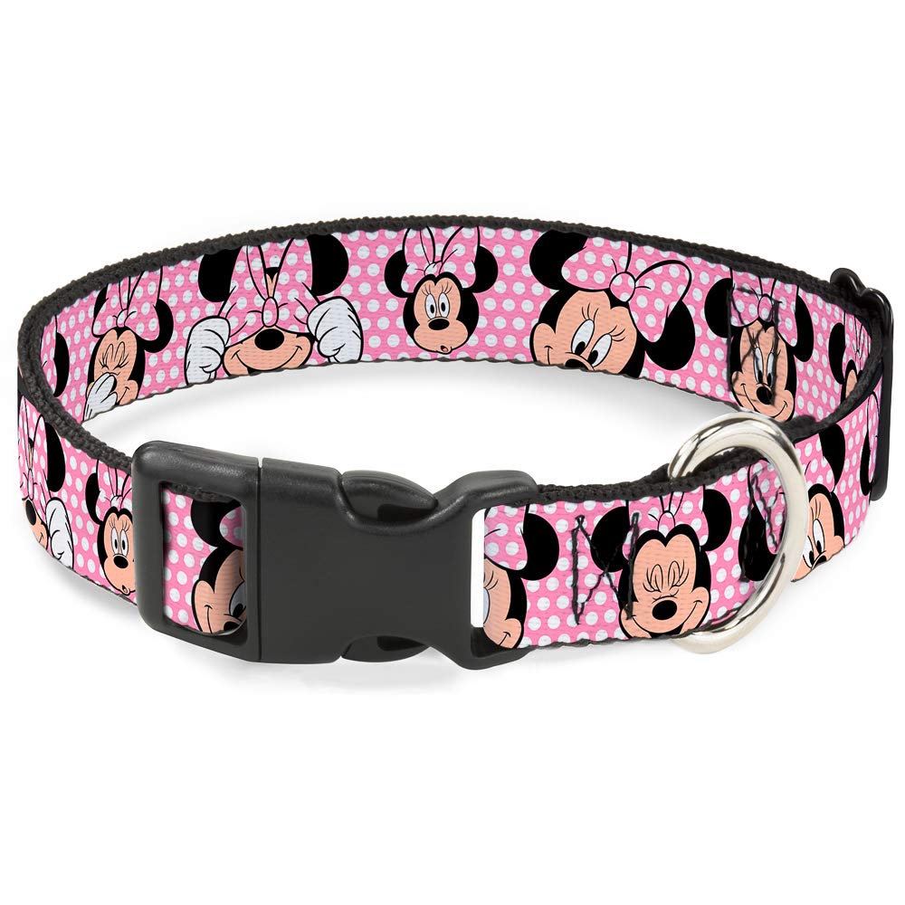 Buckle-Down Plastic Clip Collar - Minnie Mouse Expressions Polka Dot Pink/White - 1.5 Wide - Fits 13-18 Neck - Small