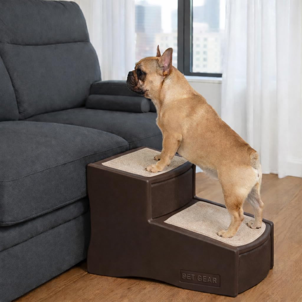 Pet Gear Easy Step II Pet Stairs, 2 Step for Cats/Dogs up to 75-pounds, Portable, Removable Washable Carpet Tread, No Tools Requ