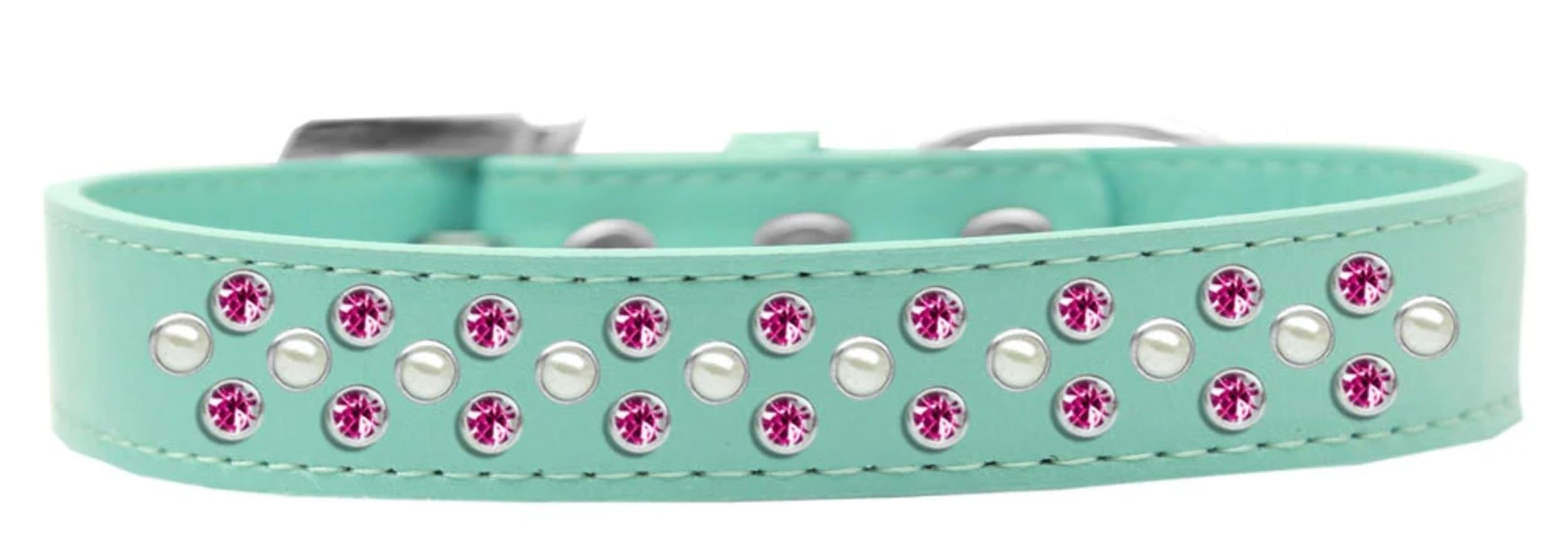 Dog, Puppy & Pet Fashion Collar, Pearl and Bright Pink Crystal Rimsets Sprinkles - 18 - Aqua