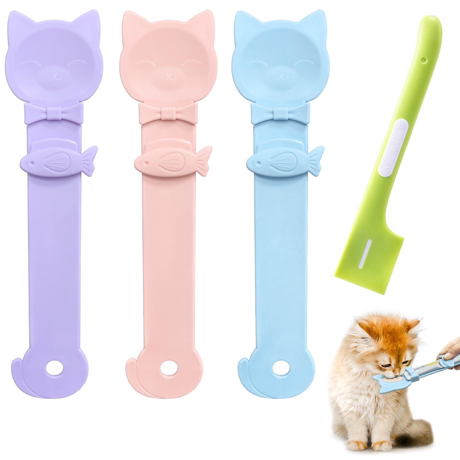 Idepet 4 Pcs Cat Strip Feeders Spoon,Cute Cats Treat Squeeze Spoons Pet Food Mixing Spoon Multifunctional Lickable Treat Feeding