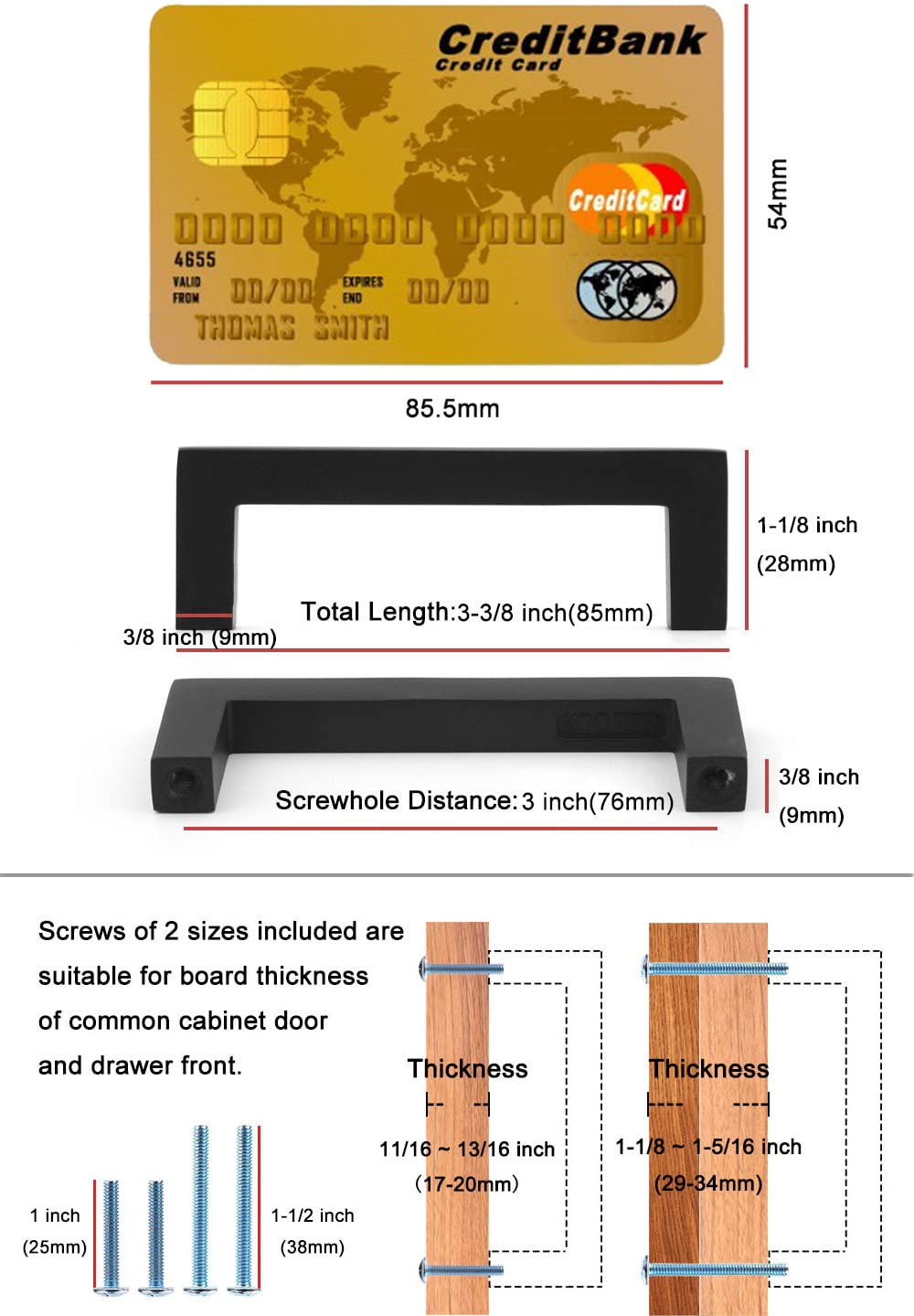 Koofizo Solid Square Bar Cabinet Handle - Oil Rubbed Bronze Furniture Pull, 3 Inch76Mm Screwhole Distance, 10-Pack For Kitchen C