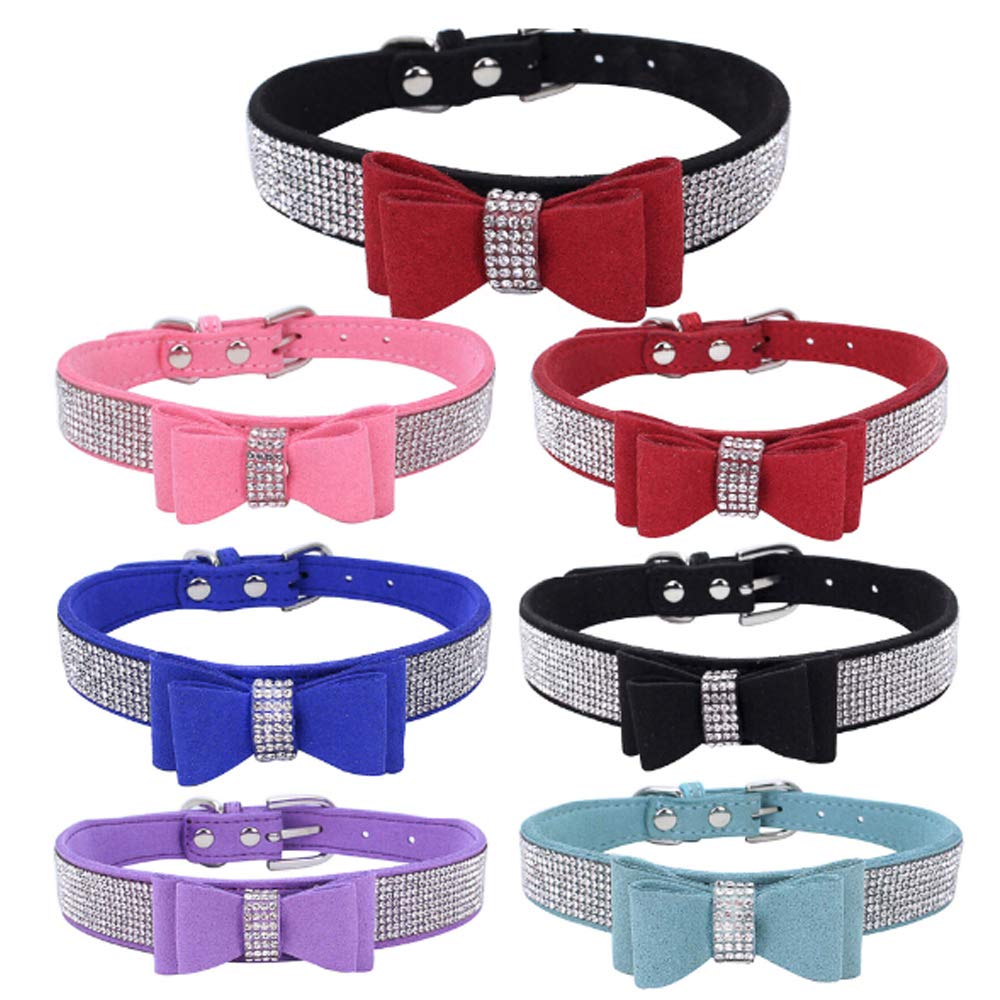 Dogs Kingdom 10''-24'' Length Cute Pet Dog Velvet Bow Tie Collar Puppy Cat Full Crystal Rhinestone Necklace Adjustable,Red,M