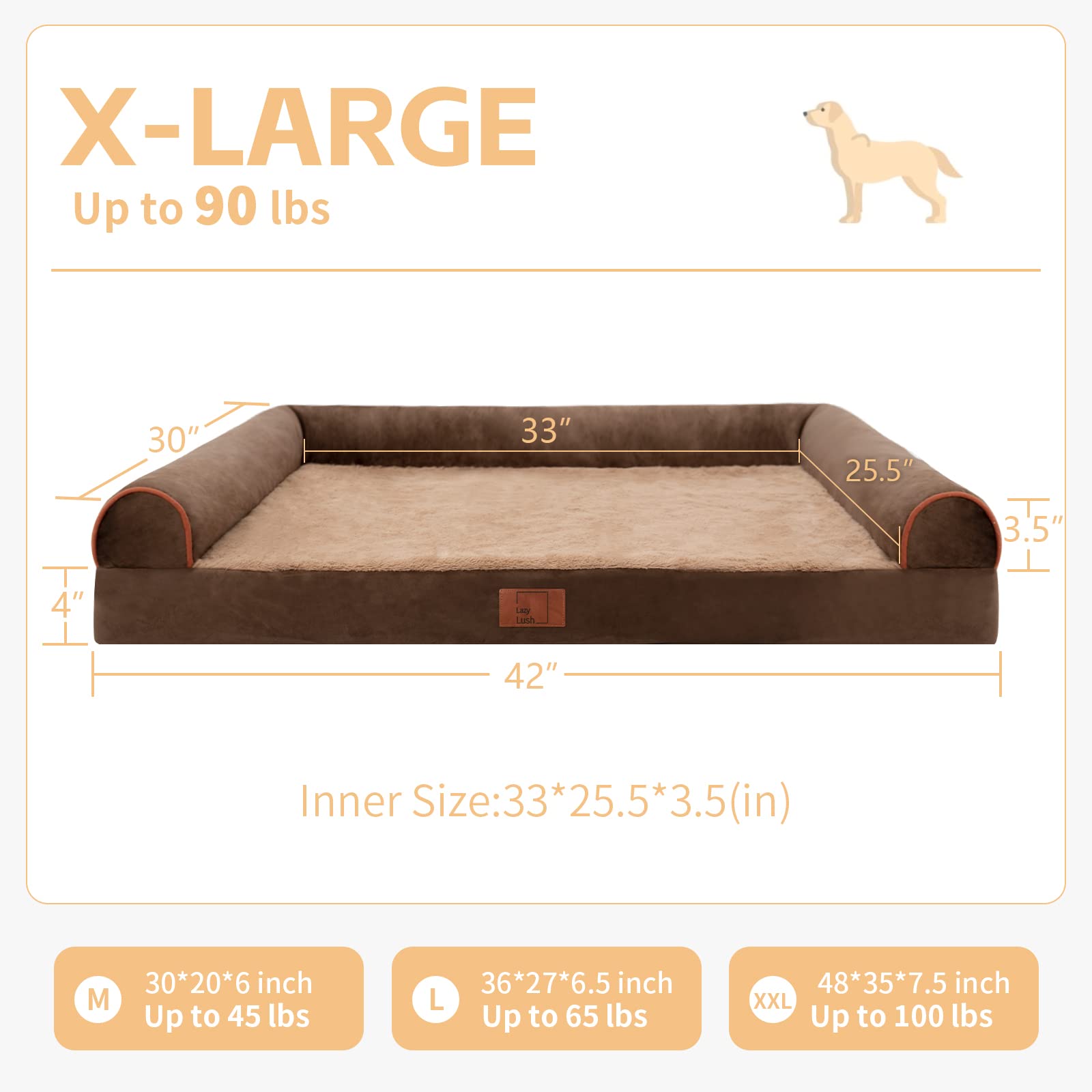 Lazy Lush Xl Orthopedic Dog Bed For Large Dogs, Waterproof Egg Crate Foam Dog Beds With Removable Washable Cover, Xlarge Pet Bed