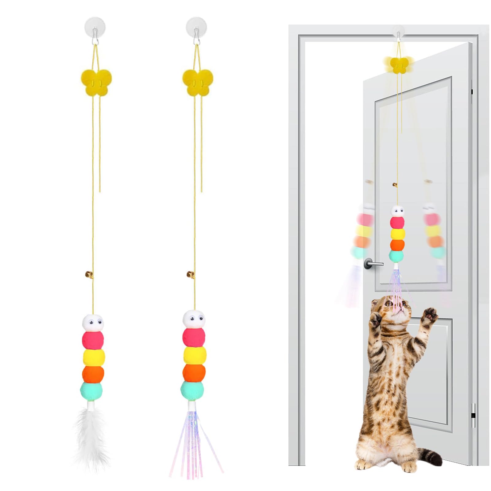 Aeenioy Cat Toys, Hanging Spring Toys For Cats, Interactive Cat Playing Toy With Feathers And Crinkle Paper, Kitten Toys For Ind
