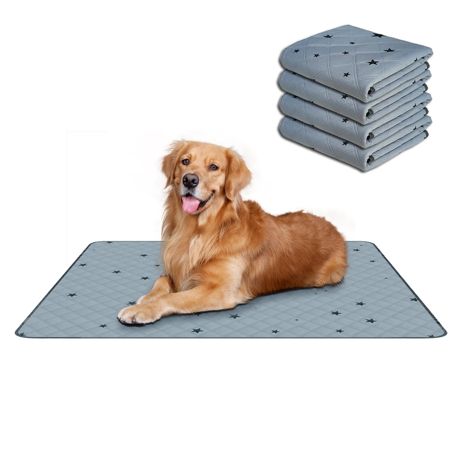 Rioussi Washable Pee Pads For Dogs, Reusable, Absorbent, Leakproof, Non Slip Pet Puppy Pads For Potty Training. Gray Stars, 24X3