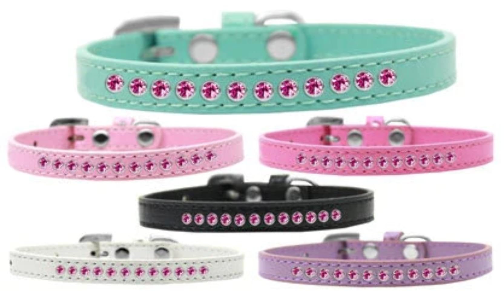 Dog, Puppy & Pet Fashion Collar, "Bright Pink Crystal Rimsets" White 16