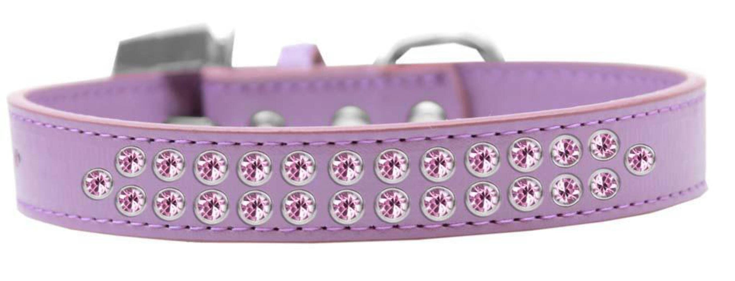 Mirage Pet Products Two Row Light Pink Crystal Aqua Dog Collar, Size 20
