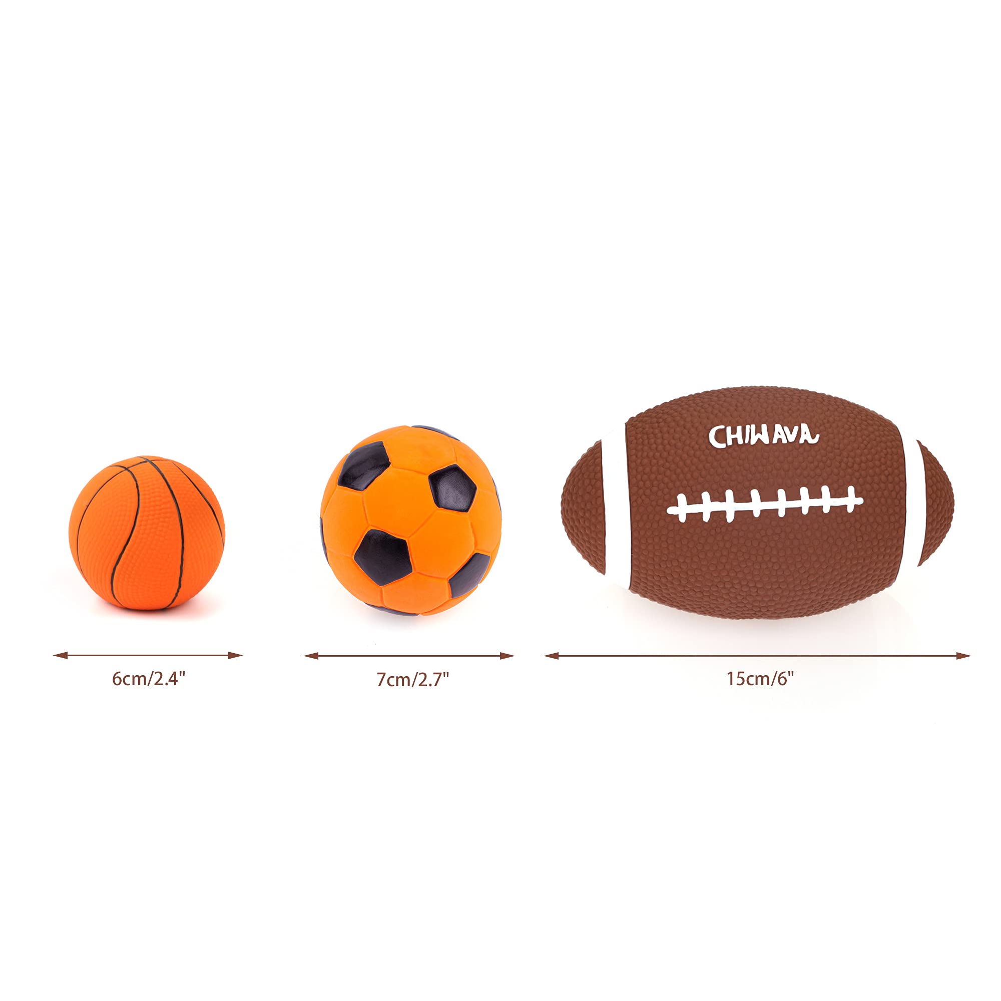 CHIWAVA 3PCS Dog Toy Footballs - 2.7" Chew & Fetch Balls for Medium Dogs, Natural Rubber, Yellow/Red/Purple