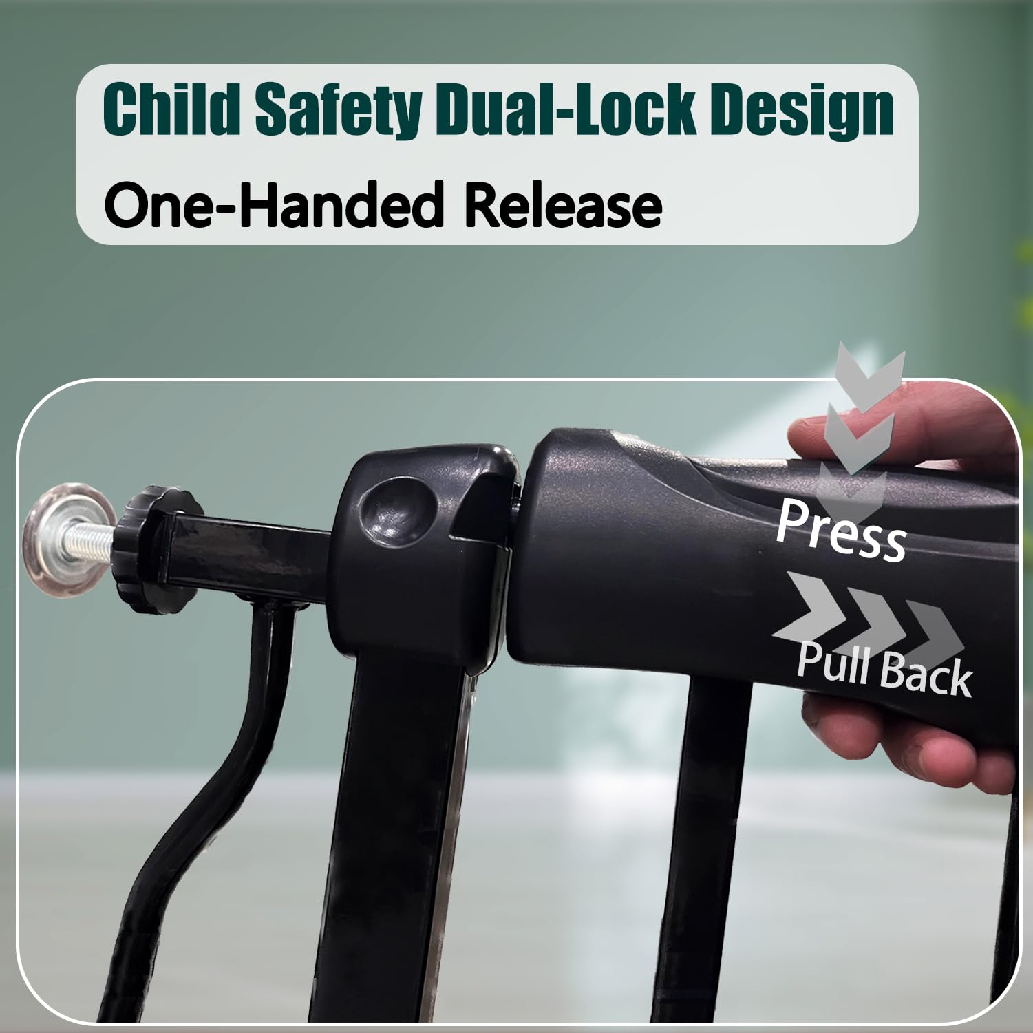 Heavy Duty Baby & Pet Safety Gate - Extra Wide 76.4-81.1 Inch, Black Metal, Pressure Mounted, Walk-Through