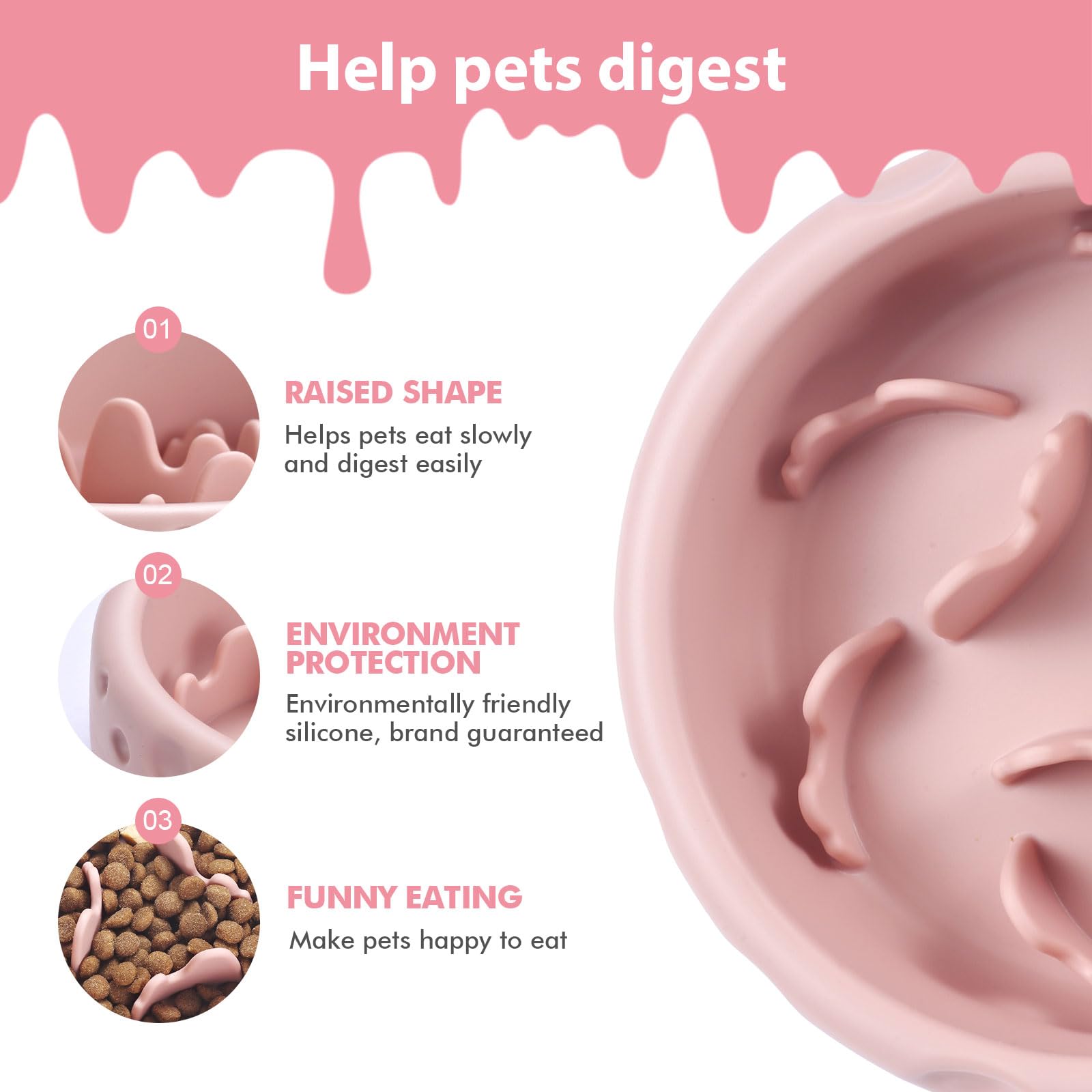 Silicone Slow Feeder Dog Bowls & Cat Bowls, 2 Cups Small Pet Food Bowl with Non-Slip Suction Base, Food-Grade Safe Puzzle Feeder