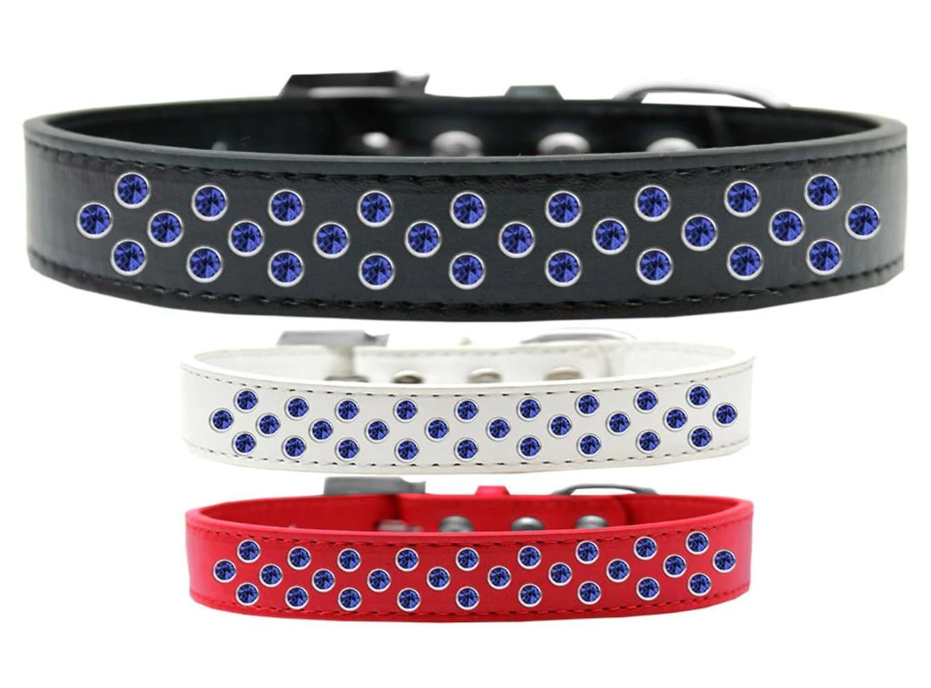 Dog, Puppy & Pet Fashion Collar, Blue Crystal Rimsets Sprinkles Red 16