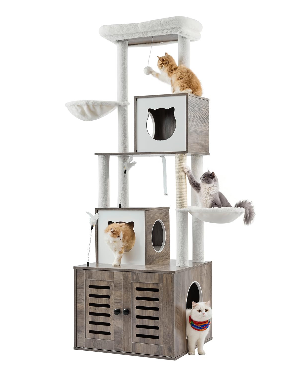 VEVOR Large Cat Tree with Litter Box Enclosure, 72.83 inches Tall, 2-in-1 Cat Tower, Multi-Level Cat Condo Furniture with Sisal 