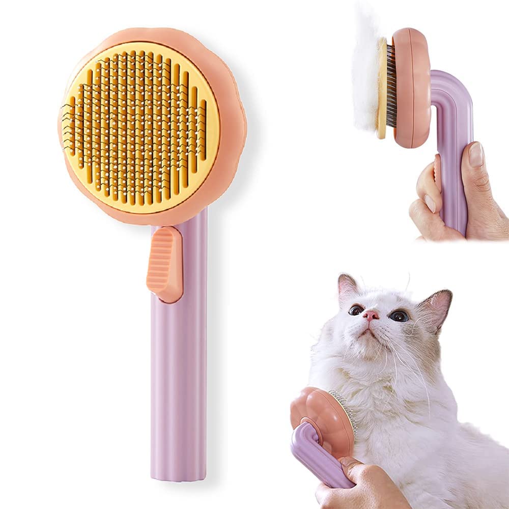 Rd Brothers Pet Pumpkin Self Cleaning Slicker Brush For Dogs Cats Puppy Rabbit, Dog Grooming Brush Tool Gently Removes Loose Und