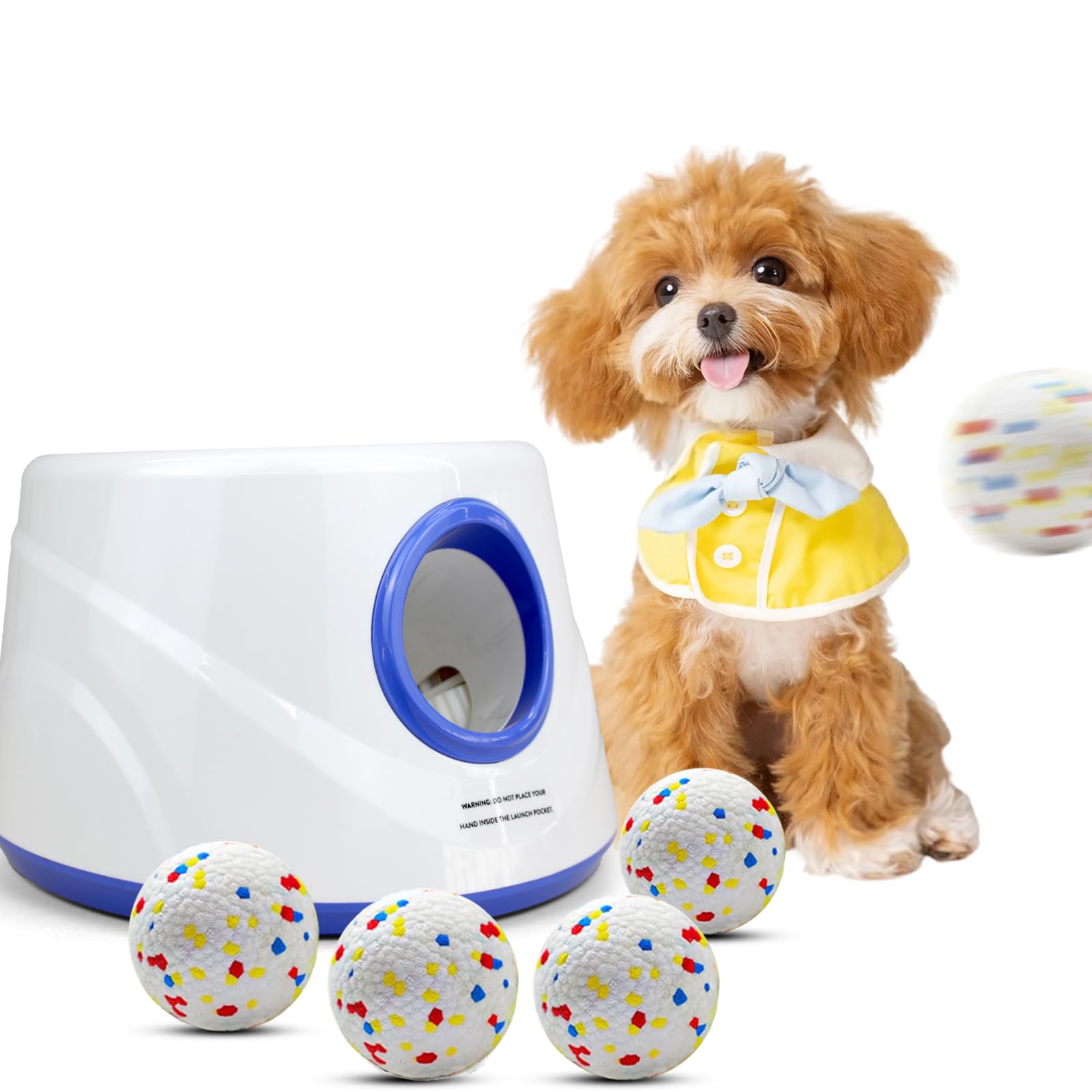 SARIEN Automatic Dog Ball Launcher with 6 Balls, 3 Adjustable Distance Settings 15-45FT, Interactive Fetch Toy for Small and Med