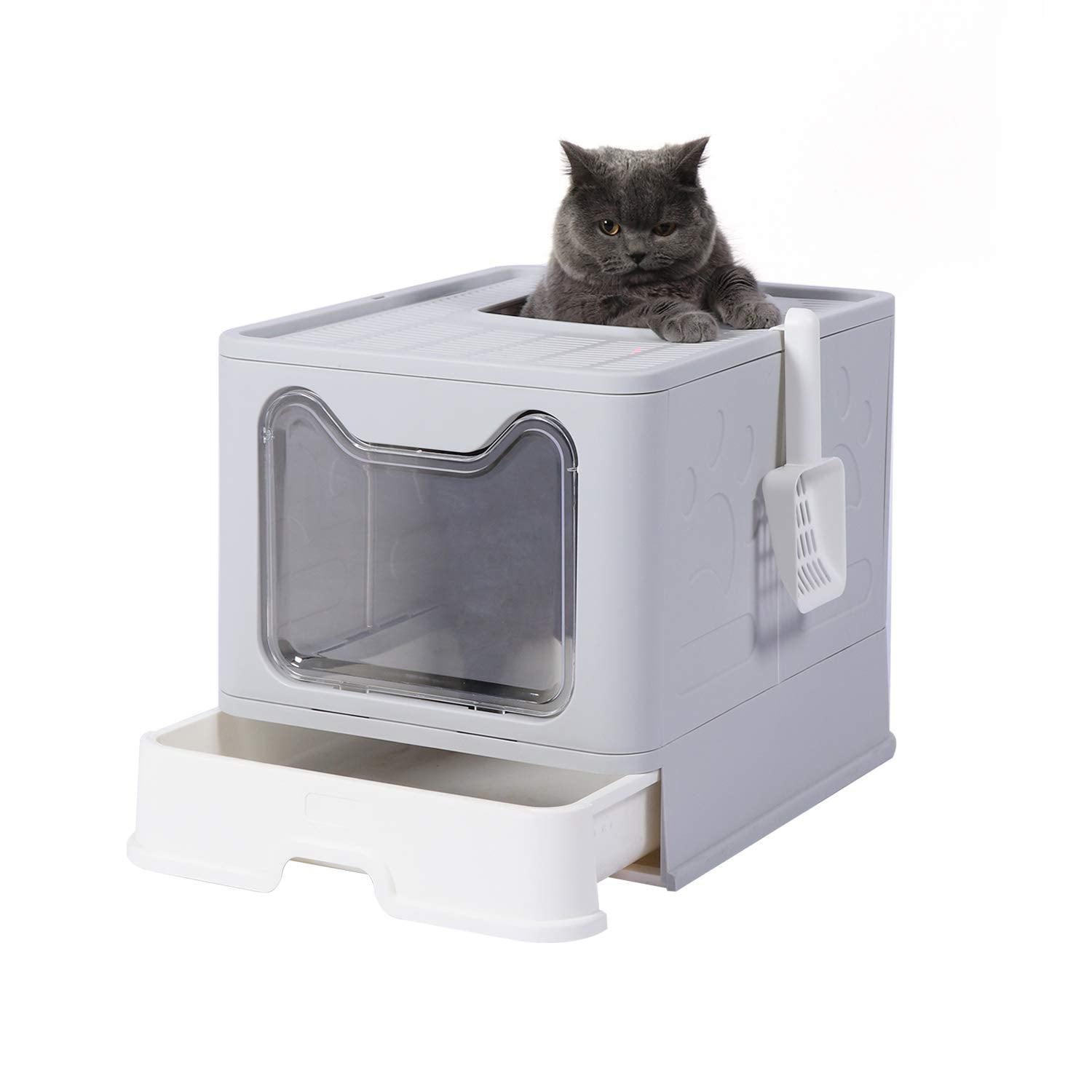 Genenic Large Foldable Cat Litter Box Pan With Lid, Cat Potty ,Top Entry Type Anti-Splashing Cat Supplies With Pet Plastic Scoop