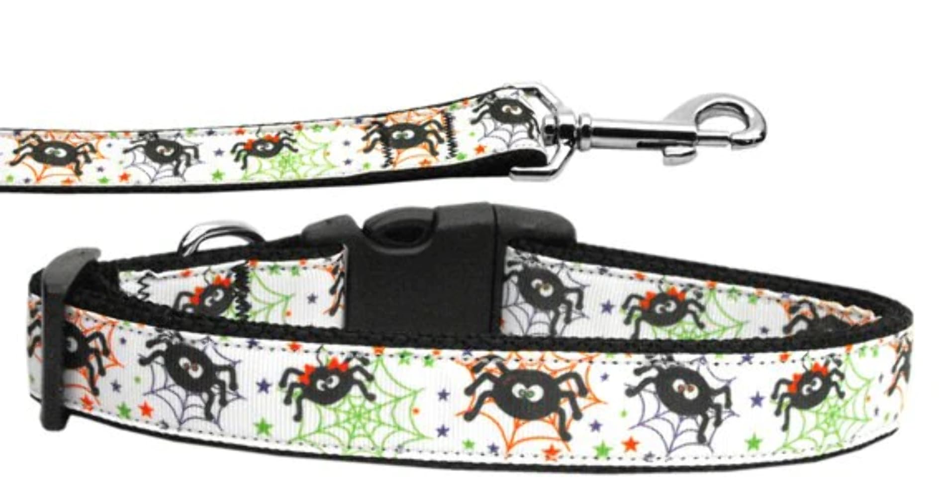 Halloween Pet Dog & Cat Nylon Collar or Leash "Itsy Bitsy Spiders" 5/8" w x 4 ft. leash