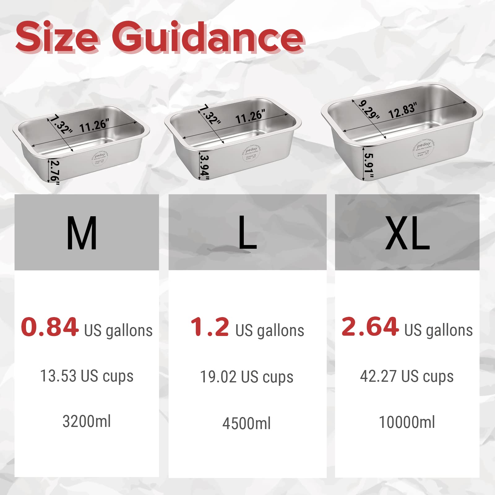 PEDAY Large Dog Water Bowl - 1.2 Gallon Stainless Steel Bowl for Big & X-Large Dogs, Model PD12